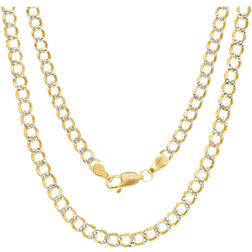 Nuragold Nuragold 10k Yellow Gold 3.5mm Cuban Chain Curb Link Diamond Cut Pave Two Tone Pendant Necklace Mens Womens Jewelry