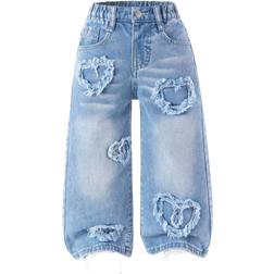 Shein Young Girl Heart Patched Wide Leg Jeans