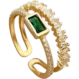 Shein pc Stylish Versatile Doublelayered Forest Green Cubic Zirconia Ring With Unique Design