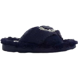 River Island Fluffy Slipper With Embellished Detail - Navy