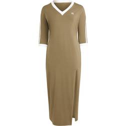 adidas Classics 3-Stripes Adicolor V-Neck Maxi Dress - Olive Green