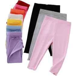 Shein pcsSet Baby Girl Casual Versatile Knitted Elastic Leggings In Solid Colors With Elastic Waistband