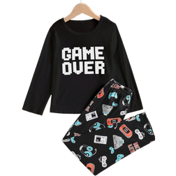 Shein Tween Boys' Gaming Console Printed Pajamas Set With Top And Bottom