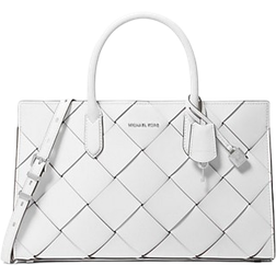 Michael Kors Scarlett Medium Woven Leather Satchel - White