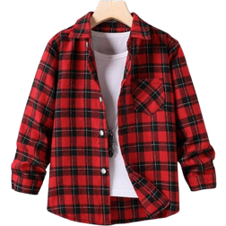 Shein Tween Boy Plaid Pocket Front Shirt