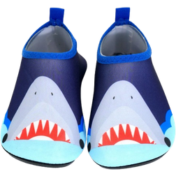 Shein 1pair Boys' Blue Rubber Anti-Slip Shark Design Water Shoes Beach & Breathable Barefoot Shoes & Infant Walking Shoes