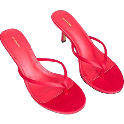 PrettyLittleThing Red Satin Toe Thong Mid Heeled Mules