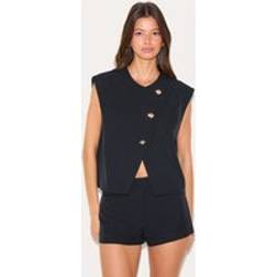 PrettyLittleThing Black Gold Trim Oversized Waistcoat - Black