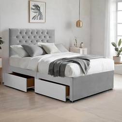 Rosdorf Park Silver Suede Divan Bed & Mattress Set with 26'' Chesterfield Headboard and 10'' Coilspring Foam Mattress Small Double 4'