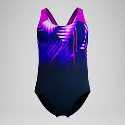 Speedo Girls' Digital Placement Splashback Swimsuit - Navy/Pink