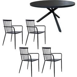 Sunfun Skillinge Bord 4 Stapelstolar Svart Matgrupp, 1 Bord inkl. 4 Stolar