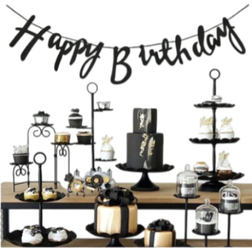 Shein 1pc Birthday Party Decorative Pull Flag, Black Paper Hanging Banner, For Party Decor