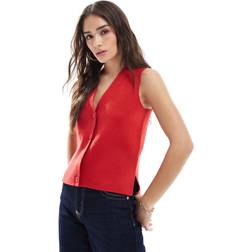 New Look Button Down Knitted Waistcoat - Bright Red