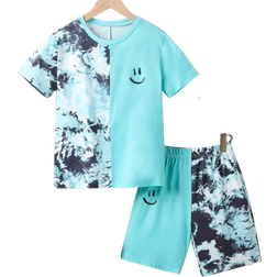 Shein Boys Expression Print Tie Dye Tee & Shorts