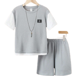 Shein Tween Boy Letter Patched Detail In Tee & Shorts
