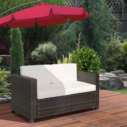 OutSunny 2-Seater Rattan Loveseat Padded Garden Furniture Brown Outdoor Sofa