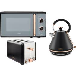 Tower Cavaletto Black Rose Gold Pyramid Kettle 2 Slice Toaster & Microwave Set