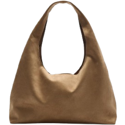 Stradivarius Faux Suede Shoulder Bag - Beige