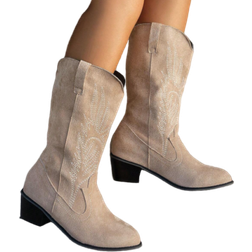 Shein Embroidered High Boots - Khaki