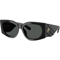 Tory Burch Kira Rectangle Sunglasses - Black/Dark Grey