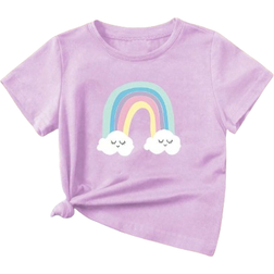 Shein Young Girl Casual Smiling Rainbow Graphic Print Round Neck TShirt