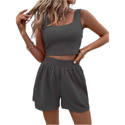 Shein Solid Ribbed Knit Tank Top Shorts