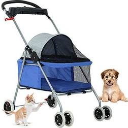 BestPet Stroller 4 Wheels Posh Folding Waterproof Portable Travel Cat Dog Stroller with Cup 48.3x93.5cm