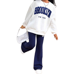 Shein Tween Girls Academy Style Color Blocking Print Crew Neck Long Sleeve Sweatshirt And Ankle Length Pants Pcs Set