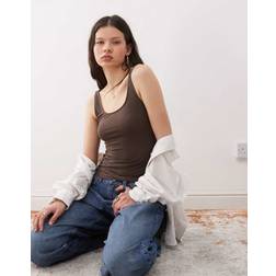 Weekday Square Neck Scoop Back Vest Top - Brown