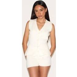PrettyLittleThing Petite Cream Knitted Longline Waistcoat - White