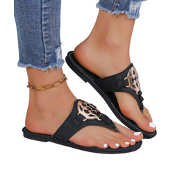Shein Women BlackPink Embroidered Flat Sandals Flip Flops With Round Buckle Toe Ring And SlipResistant Sole Suitable For Indoor And Outdoor Wear