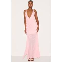 PrettyLittleThing Chiffon Asymmetric Ruched Maxi Dress - Pale Rose