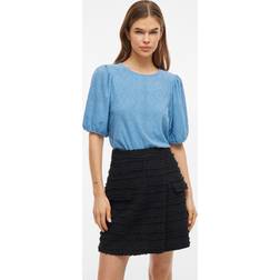 Vila Broderie T-Shirt With Puff Sleeve - Blissful Blue