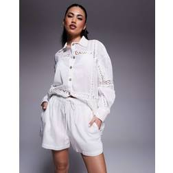 River Island Lace Insert Shorts Co-Ord - White