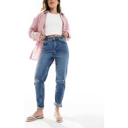 New Look Mom Jean With Rips - Mid Blue