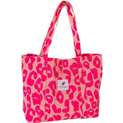 Shein Letter Patch Shoulder Tote Bag Leopard Print Double Handle, Large Capacity Tote Bag For Work And Travel pink