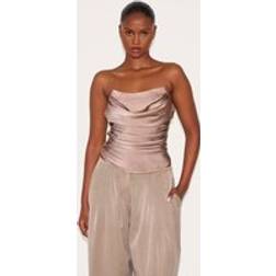 PrettyLittleThing Mushroom Satin Ruched Corset