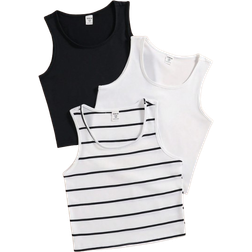 Shein Tween Girl Casual And Versatile AllMatch Simple Black And White Striped Piece Set Of Vests