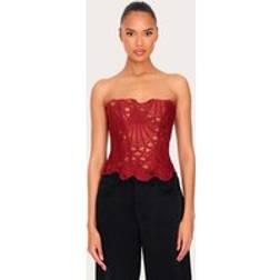 PrettyLittleThing Textured Sheer Floral Lace Corset - Burnt Orange