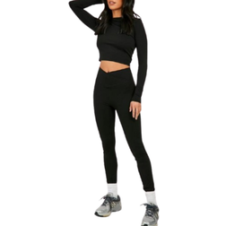 boohoo Super Soft Peached V Waistband Legging - Black