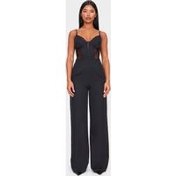 PrettyLittleThing Woven Corset Lace Panel Strappy Jumpsuit - Black