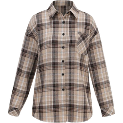Shein Womens Loose Fit Plaid Print Drop Shoulder Long Sleeve Casual Shirt Summer