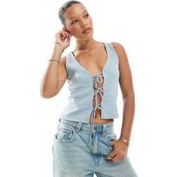 New Look Tie Front Jersey Vest - Light Blue