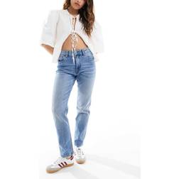 Stradivarius D10 Mom Slim Jean - Medium Wash - Blue