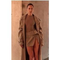 PrettyLittleThing PLT Label Taupe Mesh Long Sleeve Bodysuit - Brown