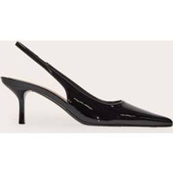 PrettyLittleThing Black Patent Pu Point Toe Sling Back Mid Heeled Courts - Black