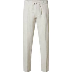Selected Homme Straight Fit Linen Blend Trouser - White