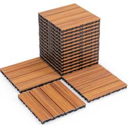 Costway 18 Pieces Interlocking Deck Tiles Waterproof Outdoor Flooring Covering Brown