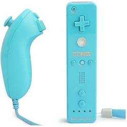 2 in 1 Wiimote Controller Nunchuk Built-in Motion Plus Joystick for Nintendo Wii Blue + Silicone Case