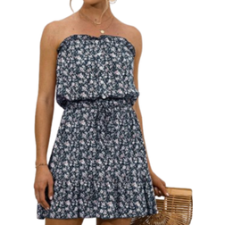 Shein Ditsy Floral Print Knot Ruffle Hem Tube Dress